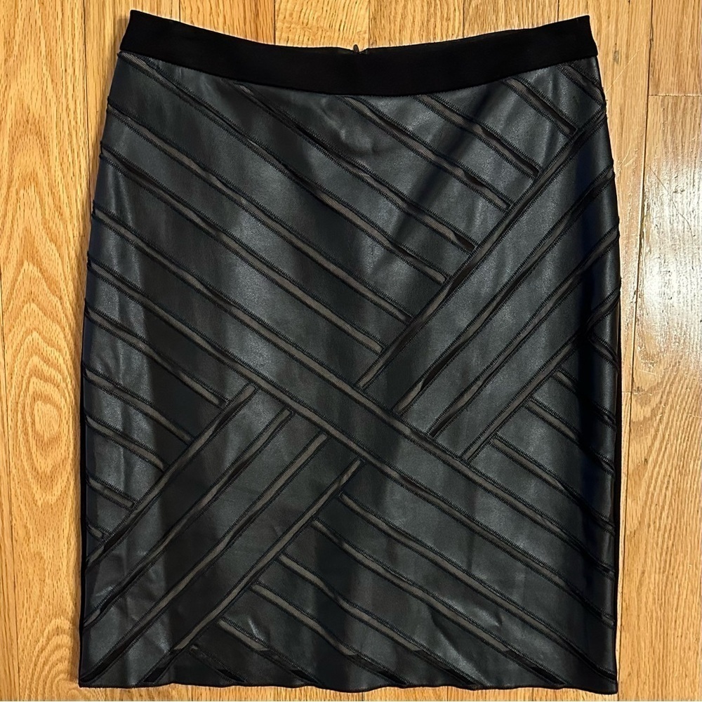 Catherine Malandrino Faux Leather Front Pencil Skirt Black Sz 6